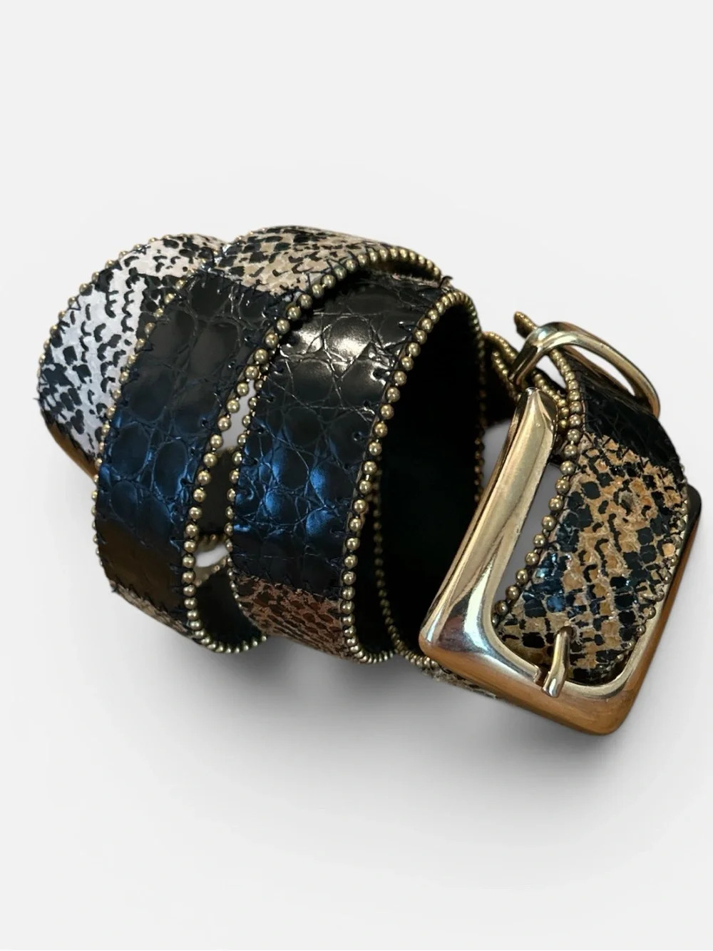Vintage 90s Women’s Two-Tone Faux Snake Print Belt with Gold Tone Buckle Size 32